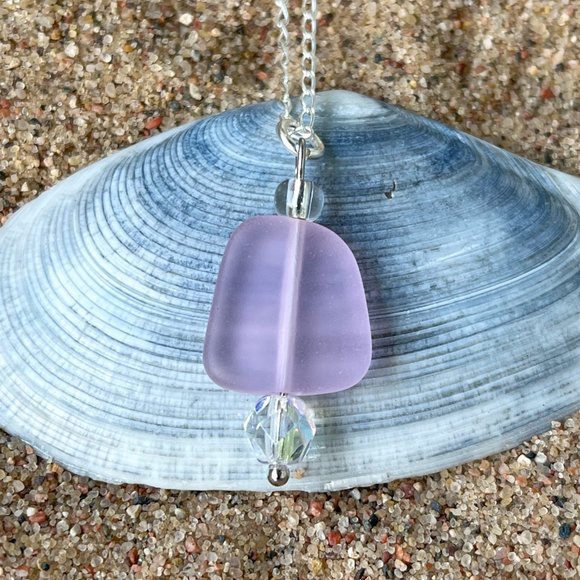 Pink Sea Glass Pendant Necklace Sterling Silver | Handmade - Picture 2 of 3